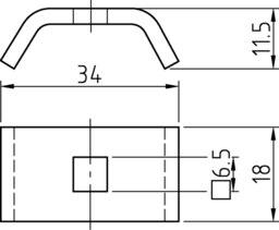 Esquisse Gebogene Platten für Bohrungen Durchmesser 35 mm mit Loch 6,5 x 6,5 mm für Arbeitsplattenverbinder