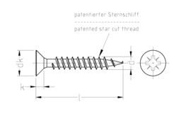 Skizze JD Plus Universalschrauben Senkkopf-Z, Vollgewinde gleitbeschichtet