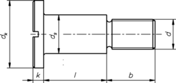 Esquisse Vis à tête bombée + fente + épaulement DIN 923