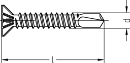 Skizze JD-20 R Fensterbauschrauben mit Bohrspitze, Senkkopf-H mit Rippen