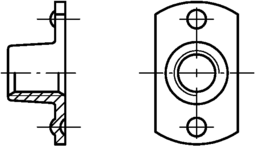 Skizze 2 Anschweißmuttern mit durchgehendem Gewinde Schweißwarzen oben