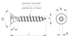 Skizze JD Plus Universalschrauben Cap, Senkkopf-Z gleitbeschichtet