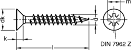 Skizze JD-79 Spanplattenschrauben Senkkopf-Z A2