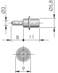 Sketch Verbindungsbolzen mit Holzschraubengewinde D.-4 mm, für Verbindungsbeschlag Flipper