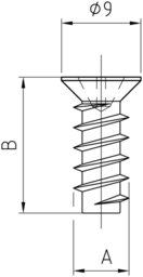 Skizze Euroschrauben Senkkopf Kreuzschlitz-Z, Kopf-D 9 mm, Grobgewinde