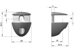 Esquisse Glasbodenträger Cobrone zum Anschrauben, für Glasböden mit KS-Sicherungsschraube und KS-Reduzierstück in PE-natur