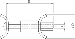 Schizzo Arbeitsplattenverbinder, montiert mit Montagehilfe (NBR/PVC Rohr), für Bohrungen Durchmesser 35 mm