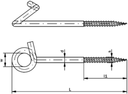 Skizze Deckenhaken Art. 18 starke, gewundene Ausführung mit Holzgewinde