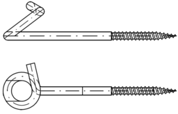 Skizze 2 Deckenhaken Art. 18 starke, gewundene Ausführung mit Holzgewinde