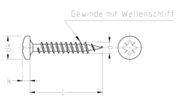 Skizze JD Plus Universalschrauben Pan-Head-Z, Vollgewinde gleitbeschichtet