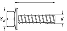 Skizze Fassadenbauschrauben Typ BZ A2 mit unverlierbarer EPDMDichtscheibe aus Edelstahl, Durchmesser 16 mm Schraube galv. Zn 3-5 my