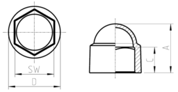 Skizze Sechskant-Schutzkappen Abmessung entspricht SW