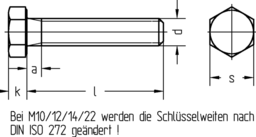 Skizze Sechskantschrauben,Feingewinde mit Gewinde bis Kopf  10.9