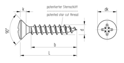 Skizze JD Plus Universalschrauben Linsensenkkopf-Z gleitbeschichtet