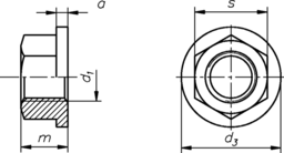 Esquisse Écrou hexagonal hauteur 1,5 d a.collerette DIN 6331