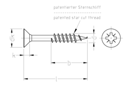 Skizze JD Plus Universalschrauben Senkkopf-Z, Teilgewinde gleitbeschichtet