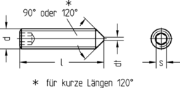 Sketch Gewindestifte mit Innensechskant und Spitze 45H nach DIN EN ISO 4027 (ehemals DIN 914)