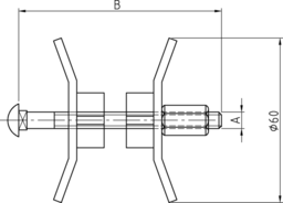 Schizzo Arbeitsplattenverbinder, montiert mit zwei Montagehilfen, für Bohrungen Durchmesser 60mm