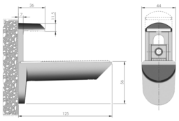 Esquisse Tablarbodenträger Kaiman Maxi zum Anschrauben, für 39-73 mm Holzböden, mit Wandbefestigung