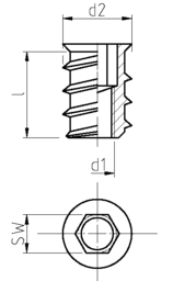 Skizze Verbundmuffen, Stahl, mit Innensechskant und Bund