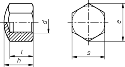 Esquisse Ecrou borgne hexagonal bas DIN 917