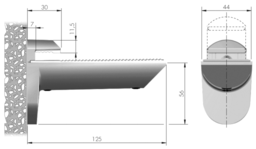 Esquisse Tablarbodenträger Kaiman zum Anschrauben, für 7 - 41 mm Böden mit Wandbefestigung