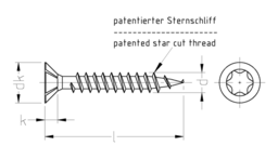 Schizzo JD Plus Universalschrauben mit I-Stern, Senkkopf, Vollgewinde Fräsrippen unter dem Kopf A2