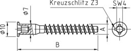 Schizzo UNITA-Stahlverbindungsschraube Senkkopf mit Kopflochbohrung u. kombiniertem Innensechskant und Kreuzschlitz Z